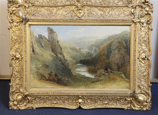 Thomas Creswick (1811-1869) Anglers in a landscape and an artist overlooking a valley 11 x 17.25in.